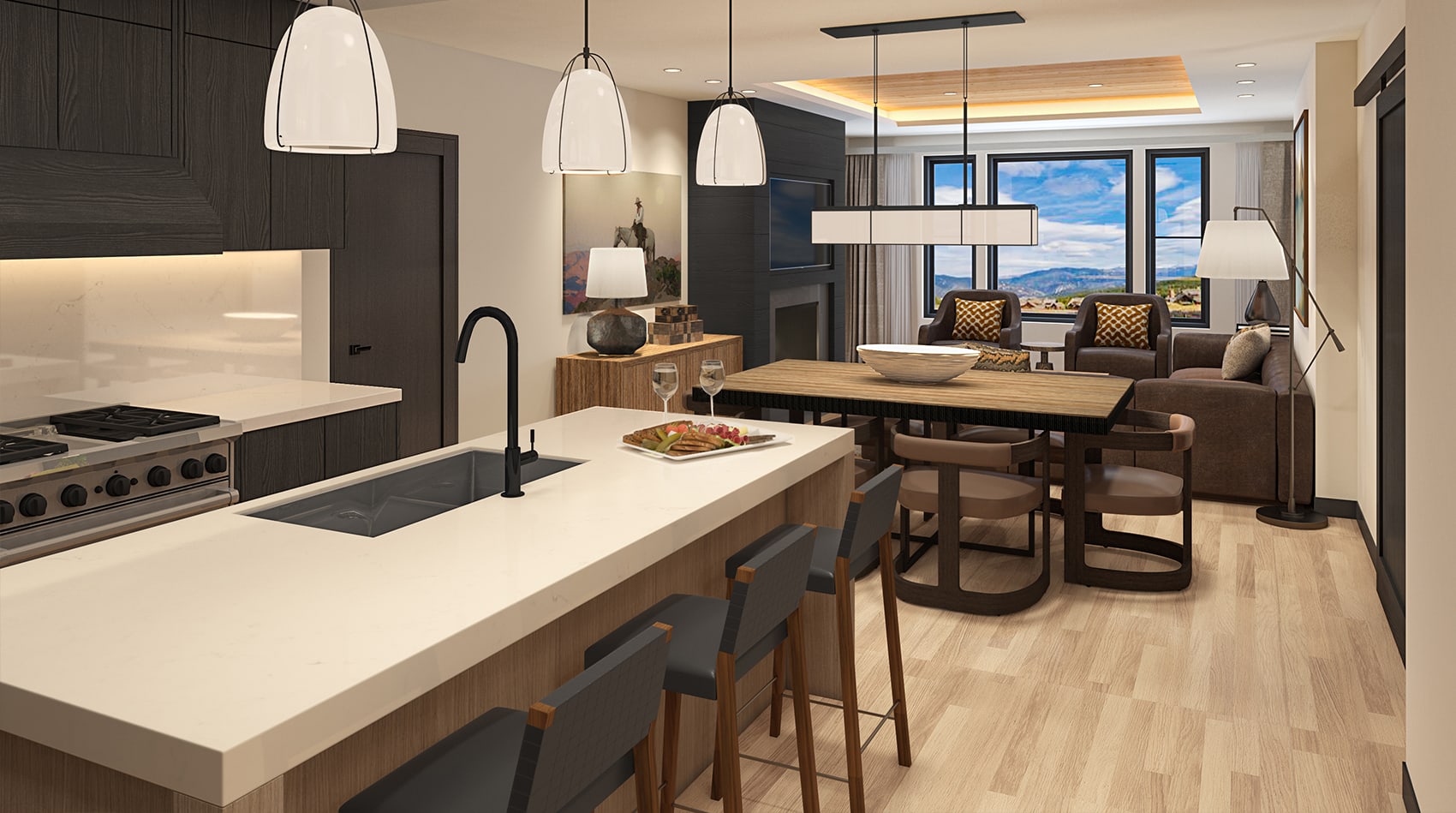 Kitchen to great room rendering