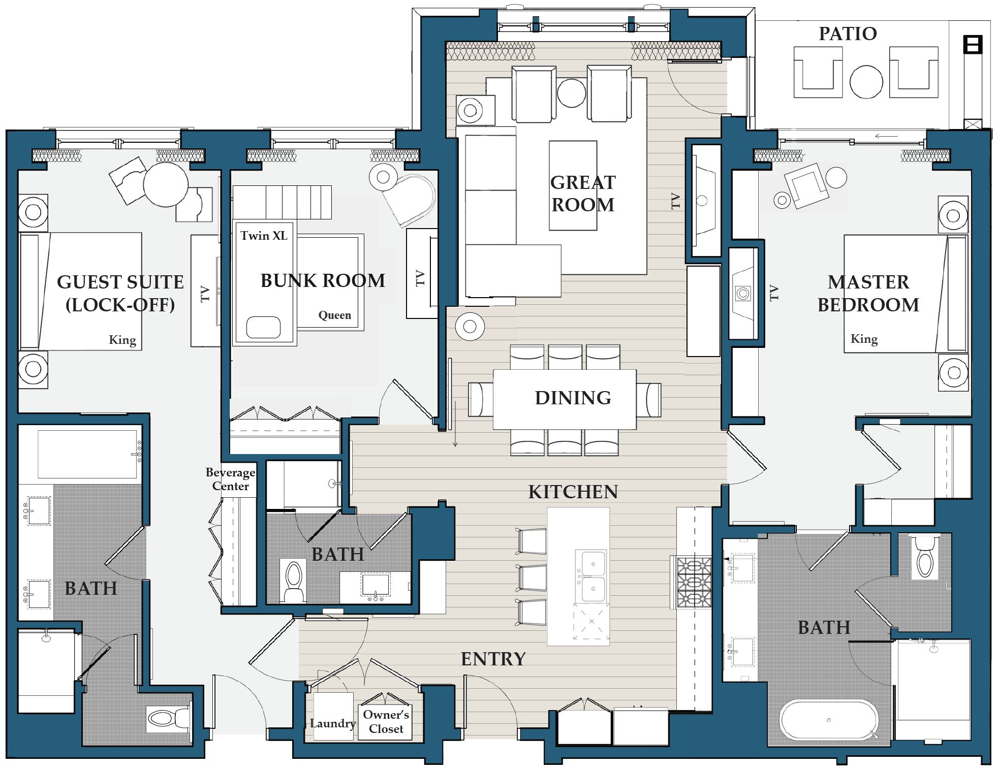 3-bedroom residence floor plan